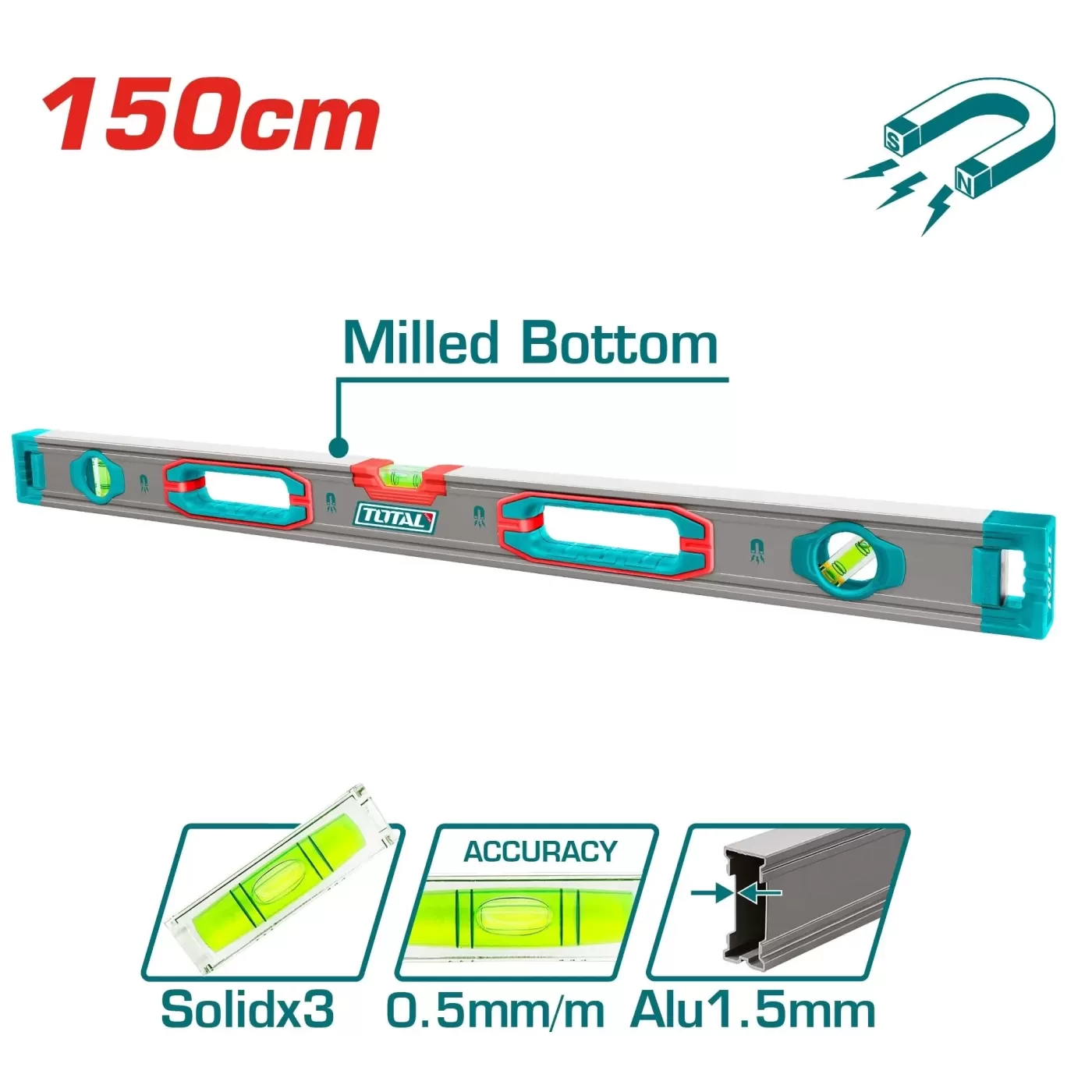 Vízmérték 150cm mágnessel /INDUSTRIAL