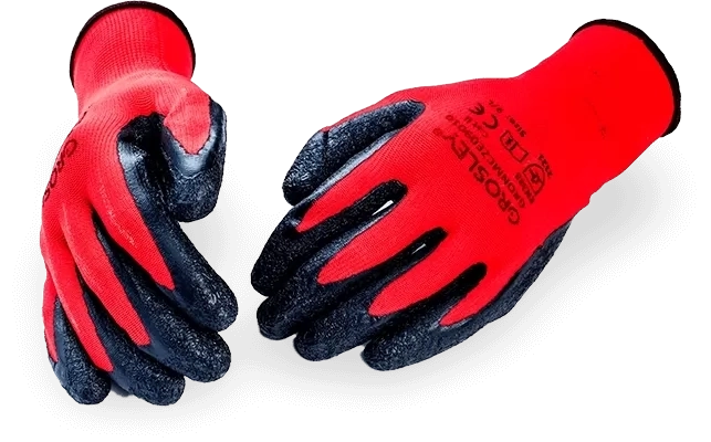 GROSLEY Mártott fekete latex és piros PE kézhát kesztyű – 10 / XL