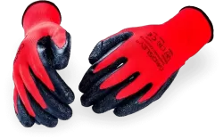 GROSLEY Mártott fekete latex és piros PE kézhát kesztyű – 10 / XL